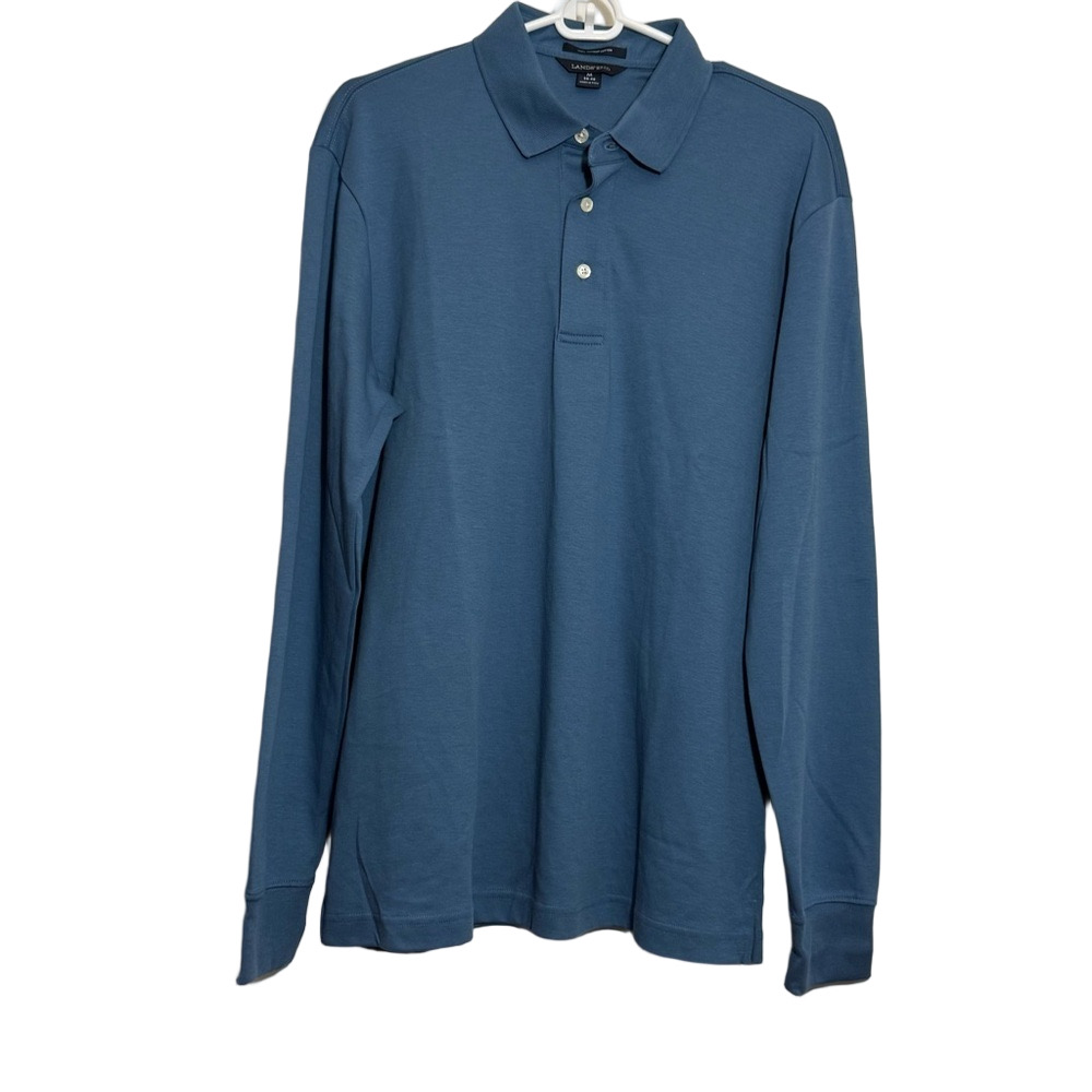 Land’s End Men's Blue long sleeves collared 3 buttons casual Polo Shirt